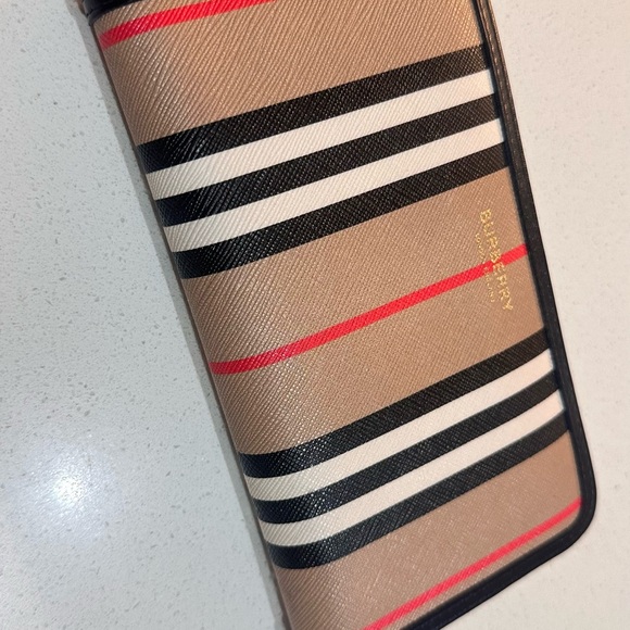 Burberry Tan Wallet with Black, White, and Red Stripes - Picture 1 of 10